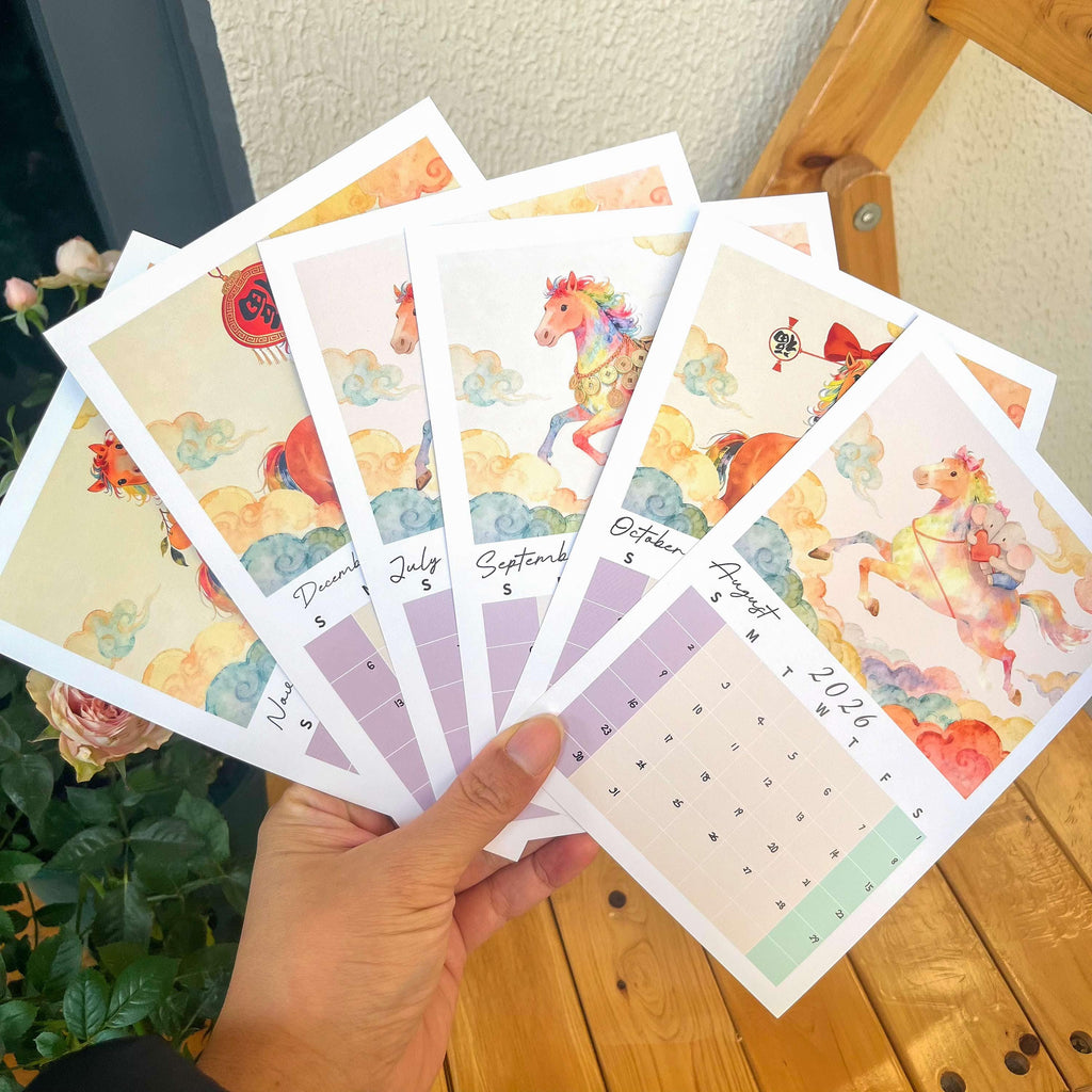 3D Schreibtischkalender Jahr des Pferdes 2026,Perfektes Geschenk für Freunde, Familie oder einen besonderen Menschen.|Reichtum sammelnd Monatlich