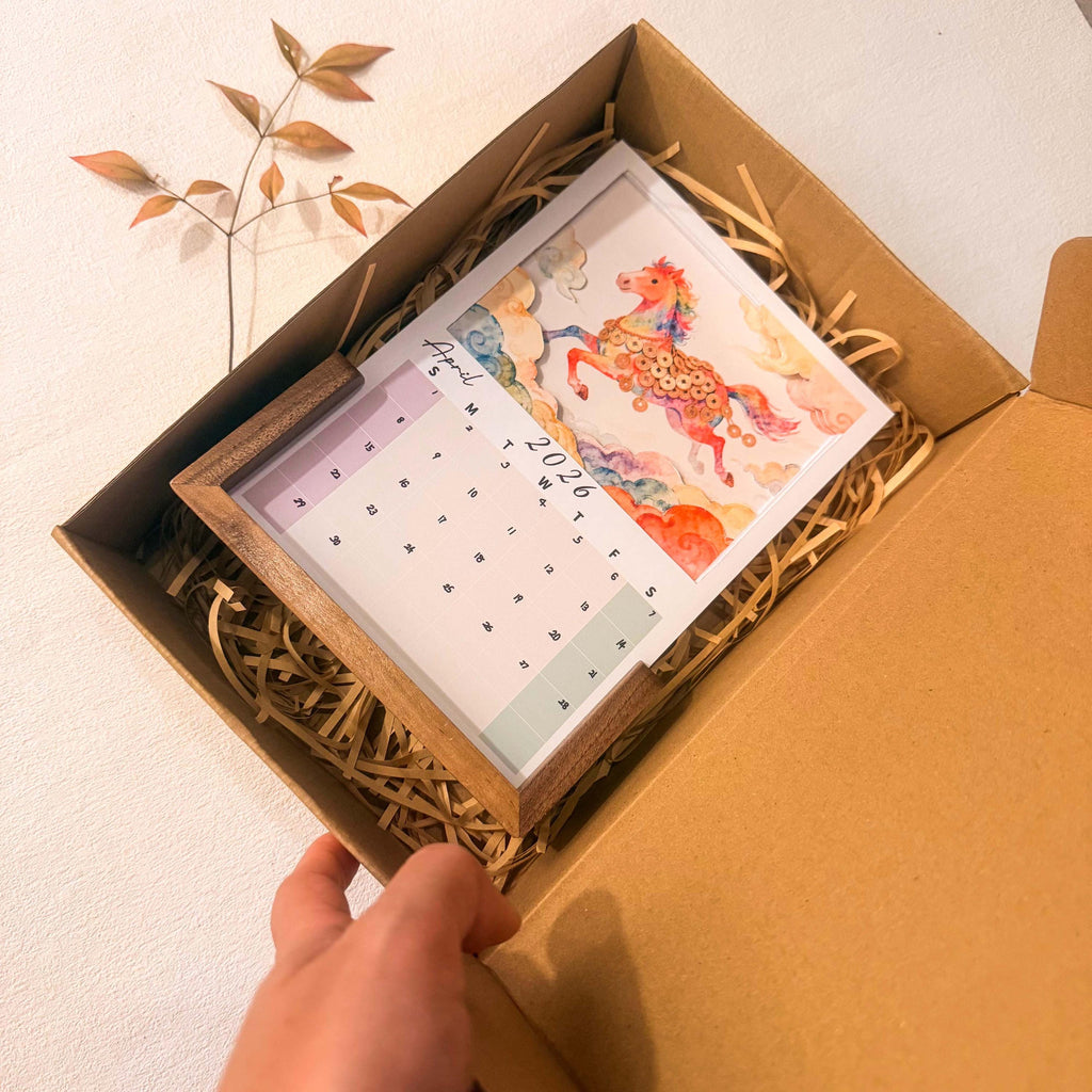 3D Schreibtischkalender Jahr des Pferdes 2026,Perfektes Geschenk für Freunde, Familie oder einen besonderen Menschen.|Reichtum sammelnd Monatlich