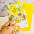 倉鼠生日卡：水彩與金箔插圖，附信封空白卡片，送給父親的禮物