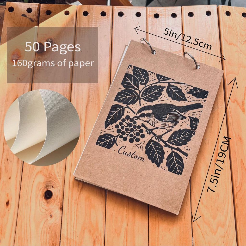 Personalisiertes Notizbuch mit Vogelskizze | Botanisches Naturtagebuch, Geschenk für Booktoker, personalisiertes Skizzenbuch
