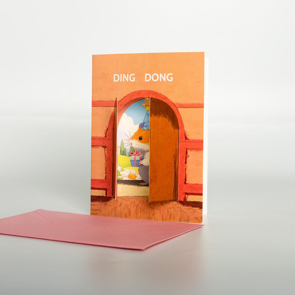 Lustige Hamster-Geburtstagskarte, faltbar, mit Umschlag:Ding dong,dein Geschenk ist da