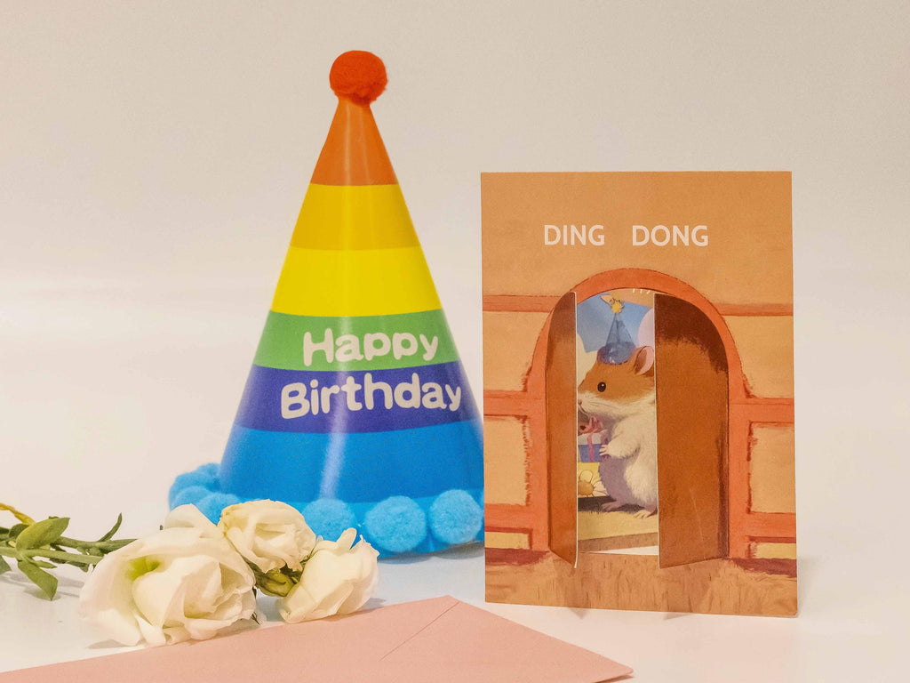 Lustige Hamster-Geburtstagskarte, faltbar, mit Umschlag:Ding dong,dein Geschenk ist da
