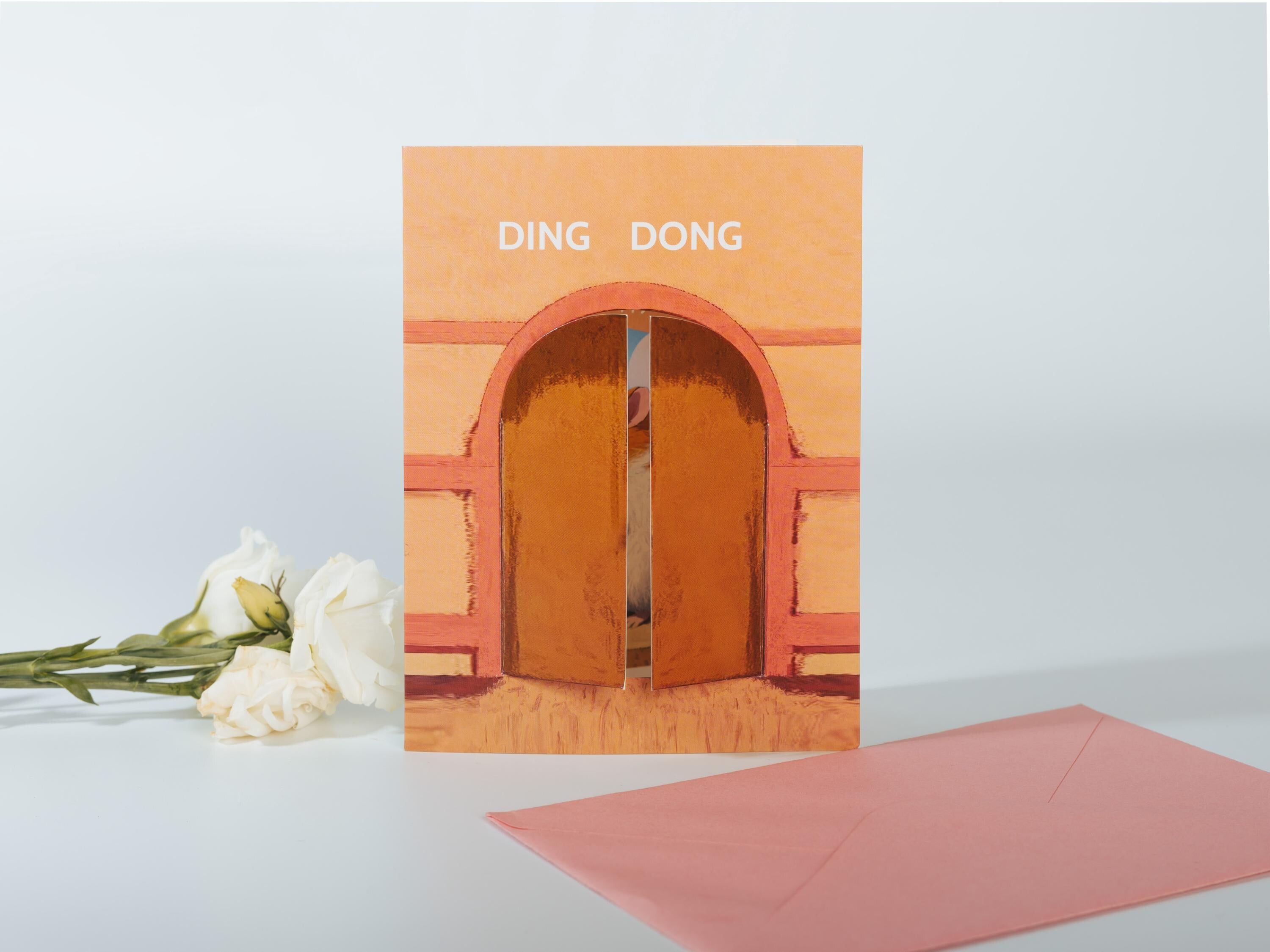 Lustige Hamster-Geburtstagskarte, faltbar, mit Umschlag:Ding dong,dein Geschenk ist da