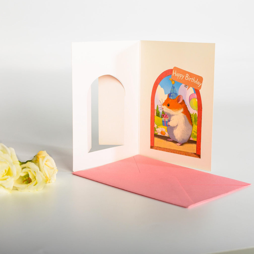 Lustige Hamster-Geburtstagskarte, faltbar, mit Umschlag:Ding dong,dein Geschenk ist da