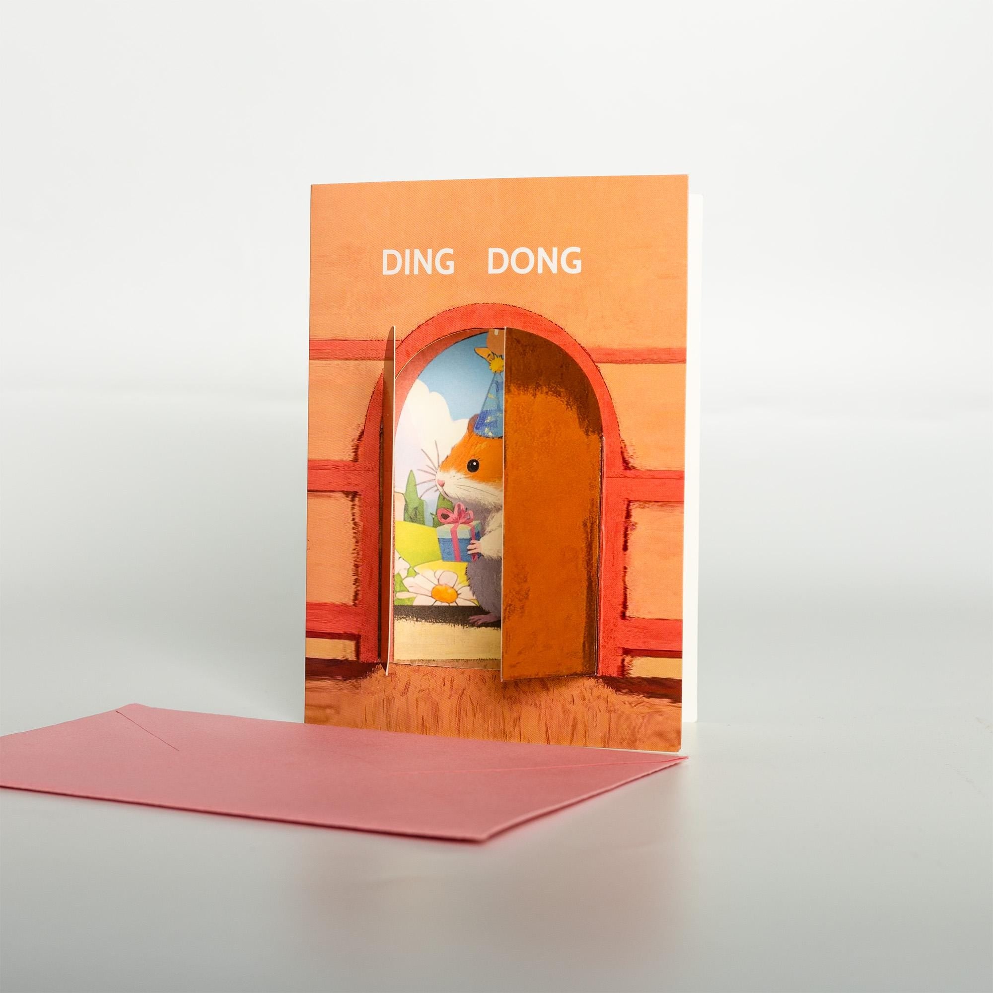 Hamster Birthday Funny Card for bday, Folding ,with Envelope:Ding dong,new home card