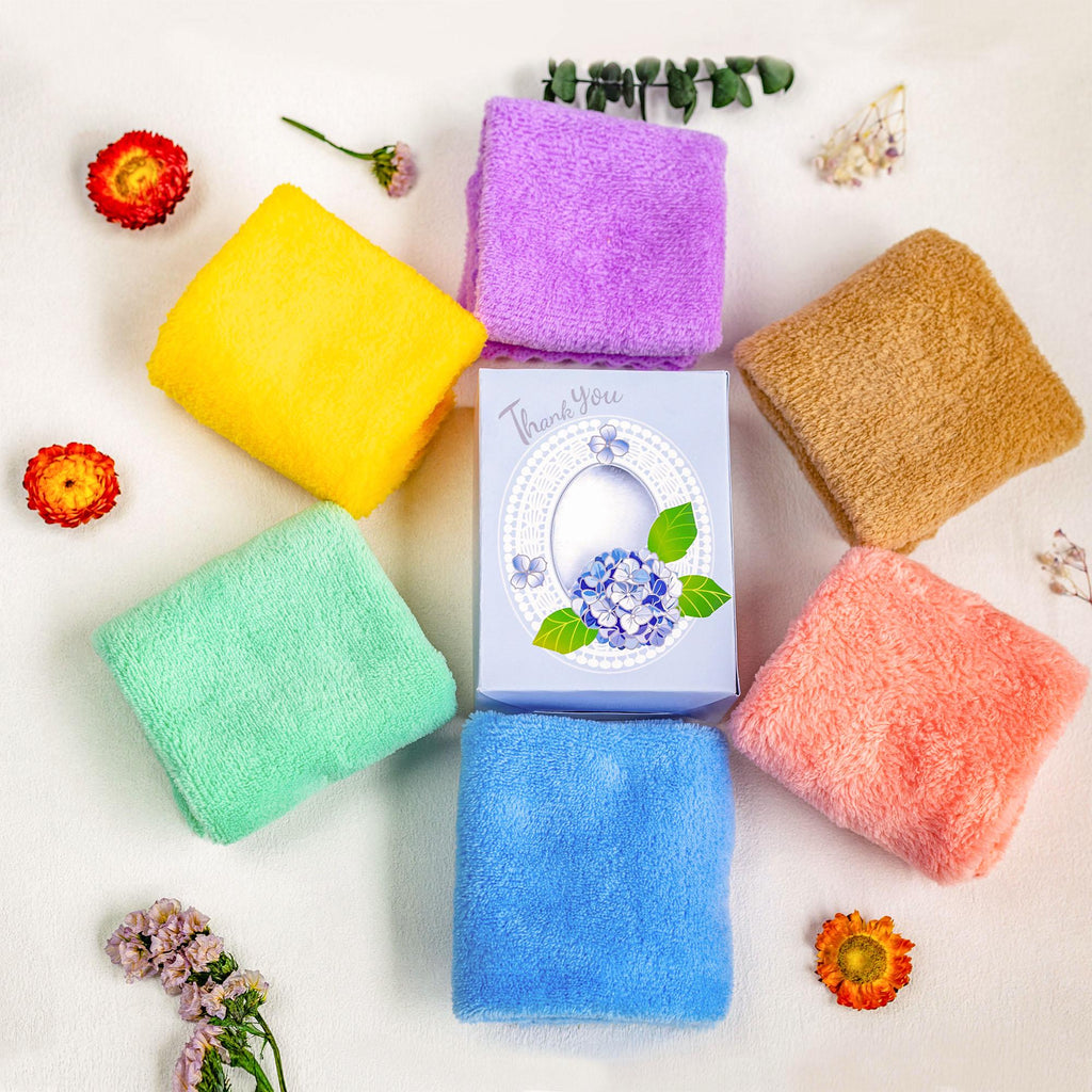 Wedding party return thank you coral fleece Square  kitchen towels hydrangea gift box set