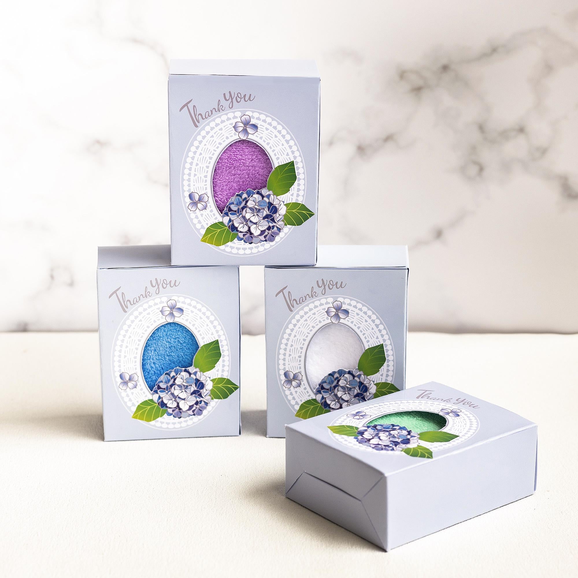 Wedding party return thank you coral fleece Square  kitchen towels hydrangea gift box set