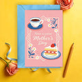Hot coffee and cake  monther's day card ，Sweet Artwork gift for monther day