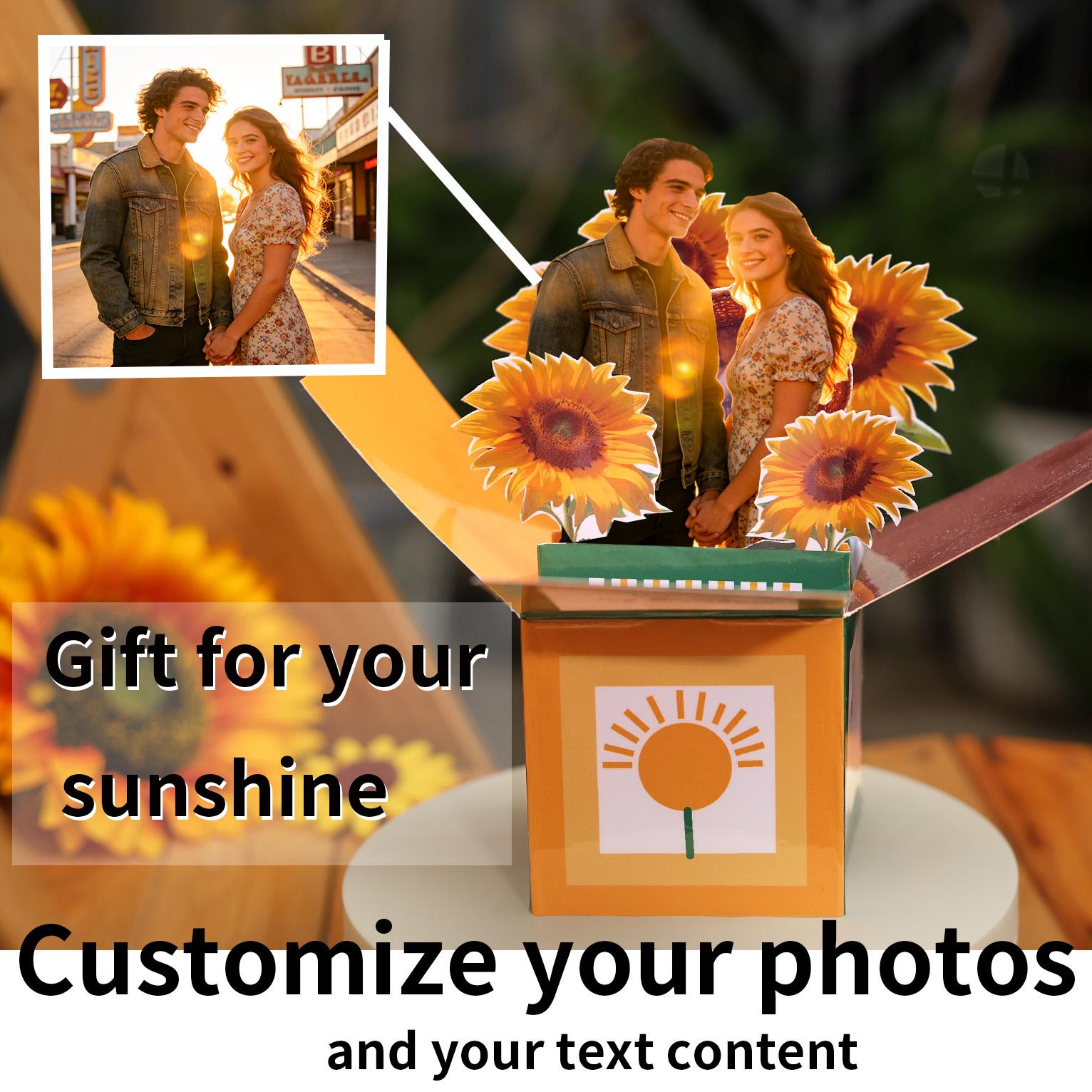 Custom Sunflower Photo Pop Up Card – Handmade Wedding Gift for Couple