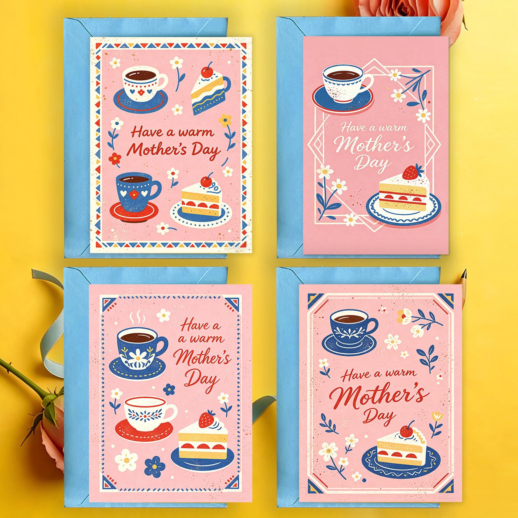 Dessert & coffee happy Mom's day card set , \mother's day gift ideas for wife