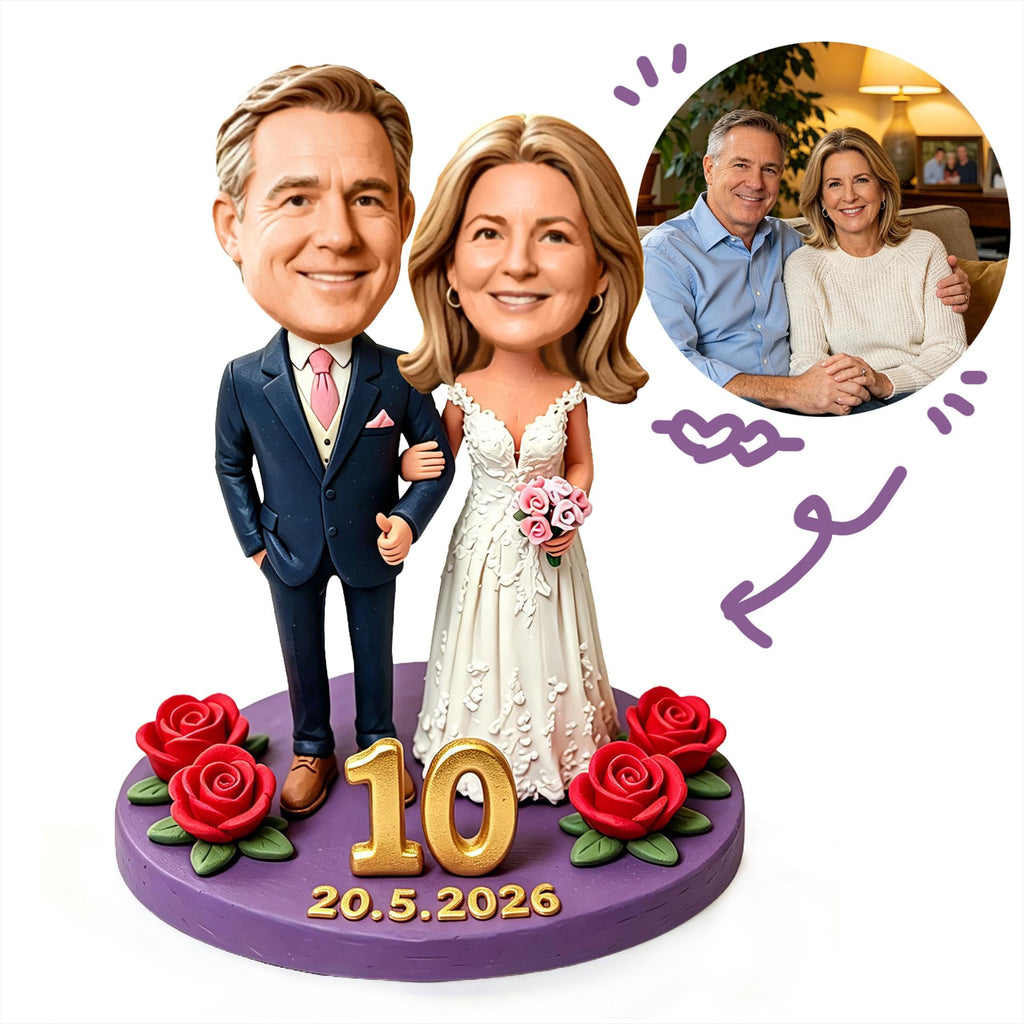 Custom Bobblehead Couple Anniversary Gift, Handmade Soft Clay Figurines pair