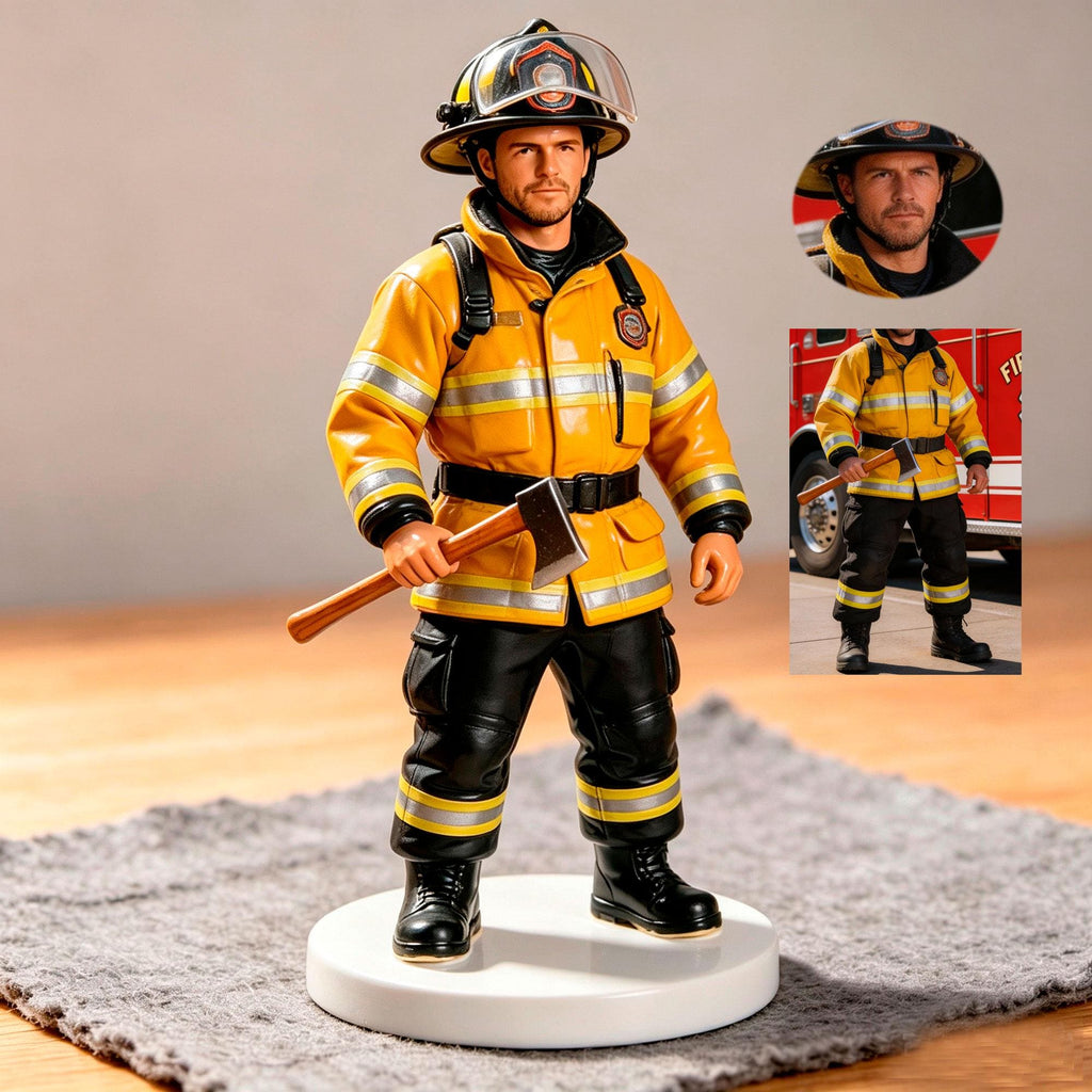 Custom Firefighter Bobblehead, Personalized Fireman Figurine, Handmade Tribute