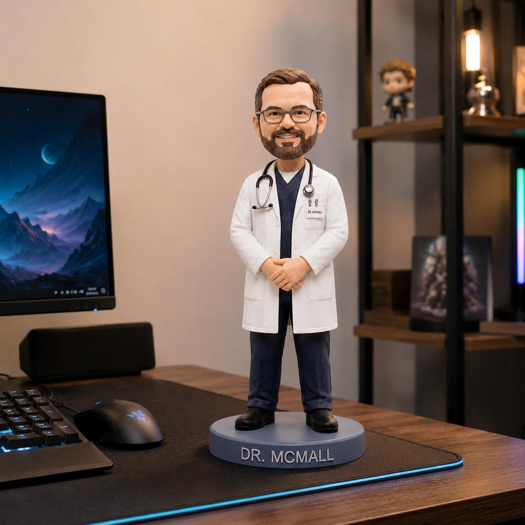 Custom Doctor Bobblehead – Personalized Polymer Clay Figurine, Scrubs or White Coat Gift