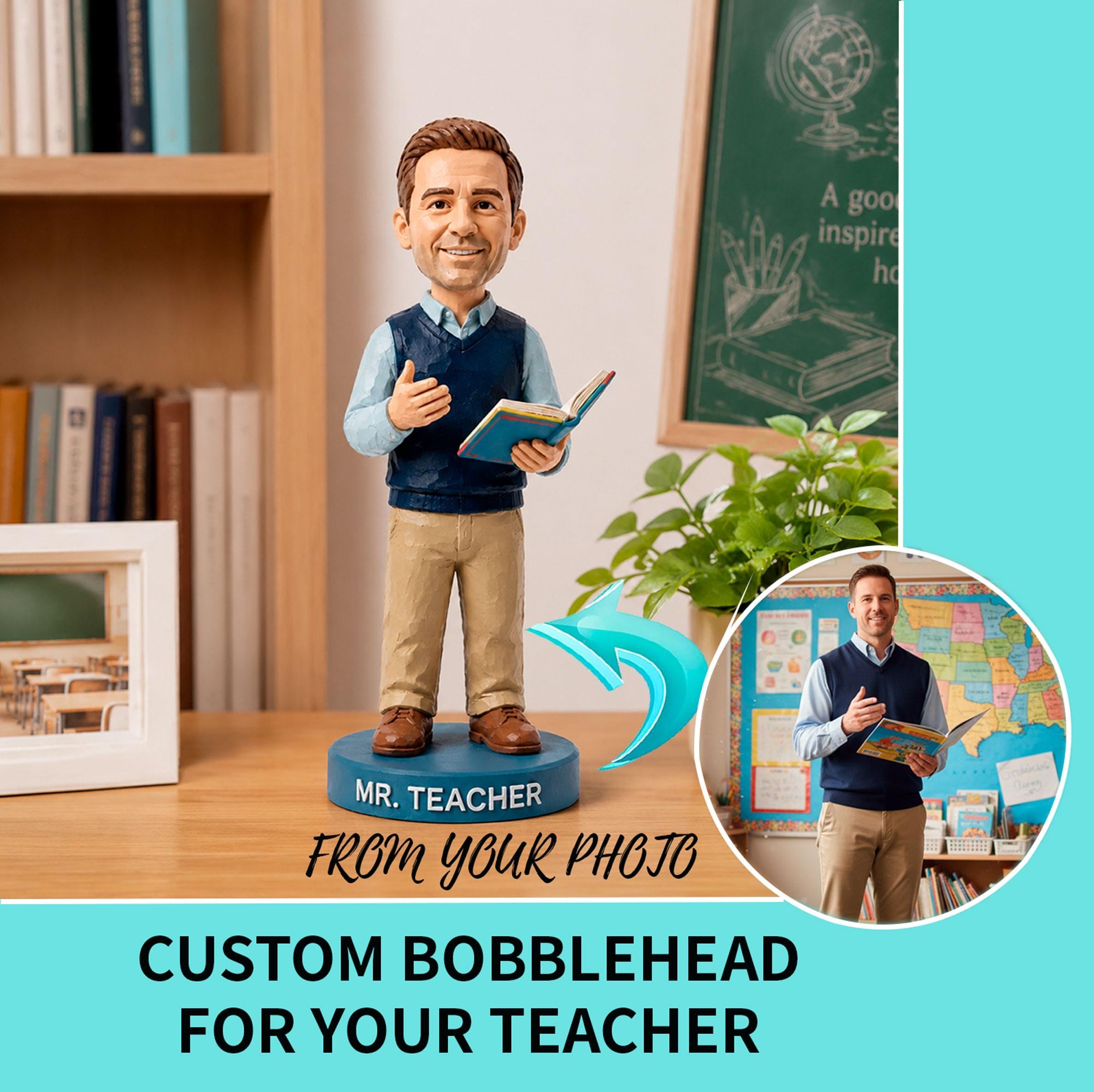 Custom teacher bobblehead , Personalized Handmade Figurine, Appreciation Gift