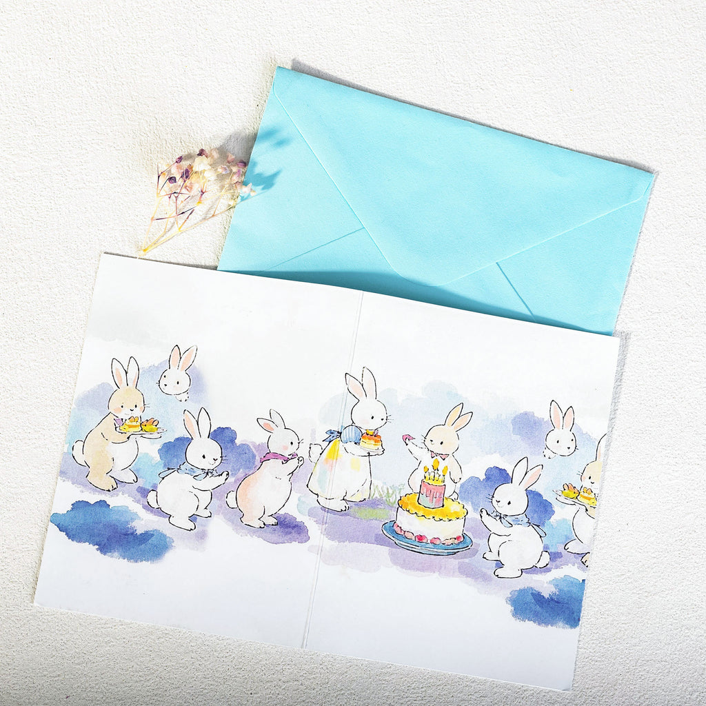 Rabbit Birthday Card: Watercolor Animal Illustration with  Envelope