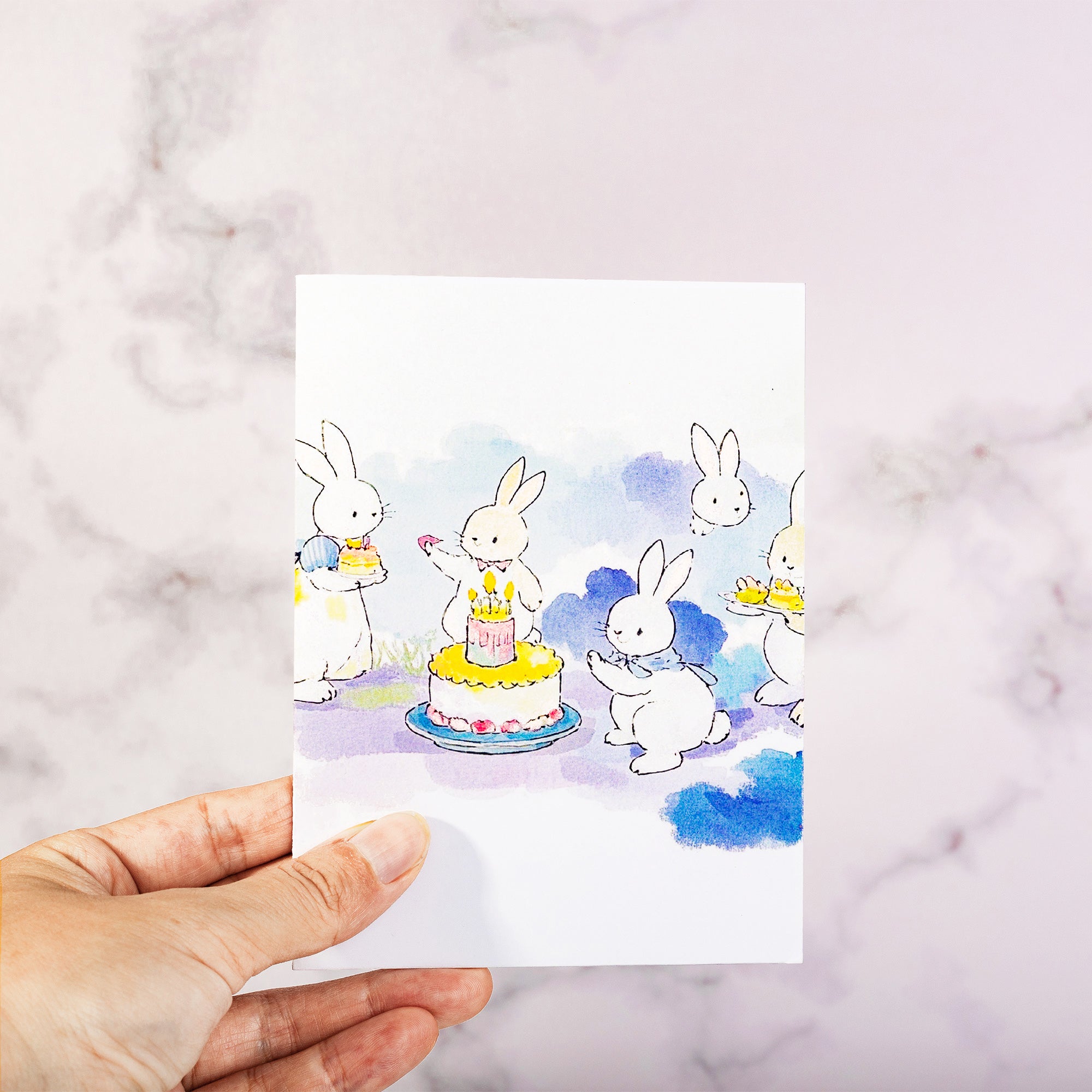 Rabbit Birthday Card: Watercolor Animal Illustration with  Envelope
