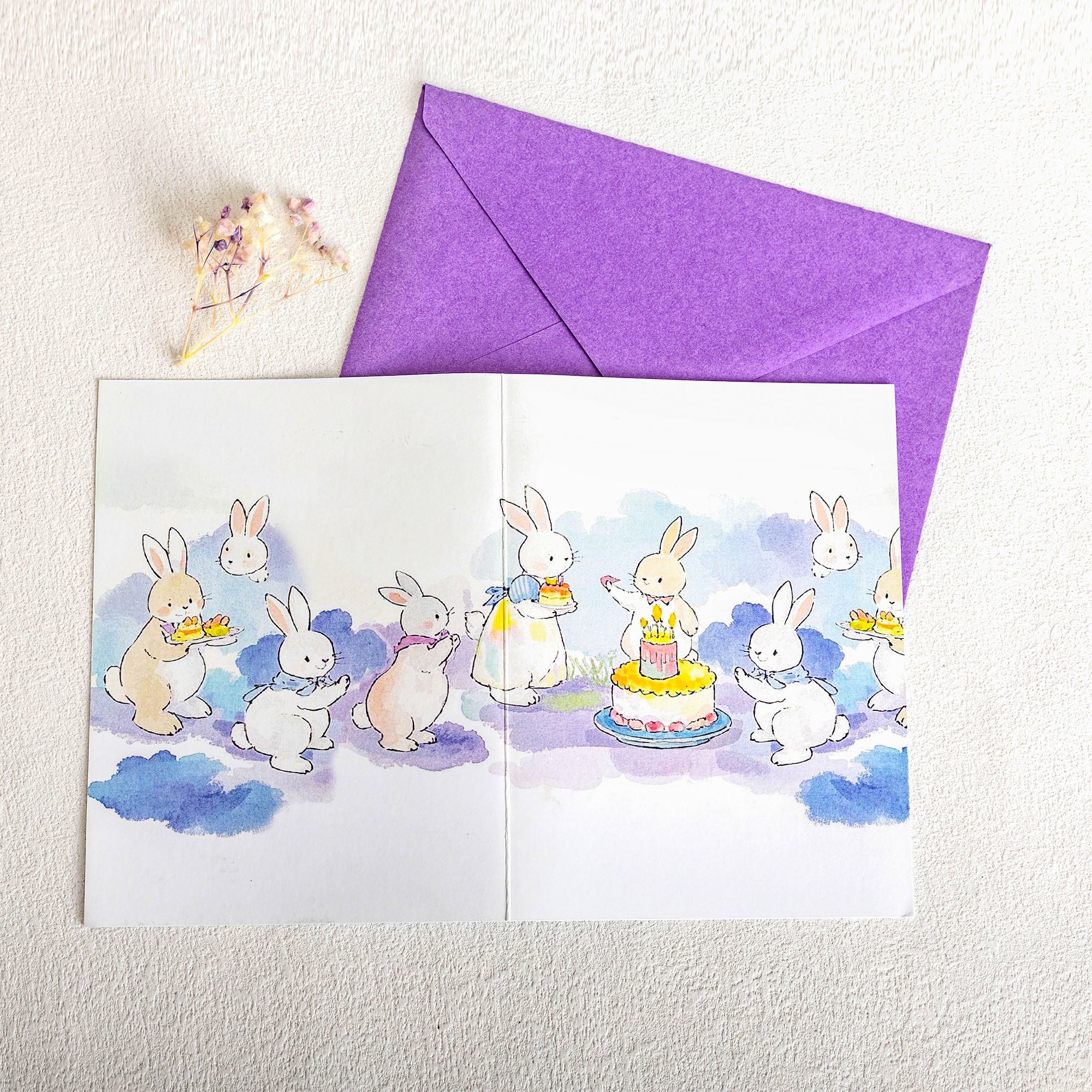 Rabbit Birthday Card: Watercolor Animal Illustration with  Envelope